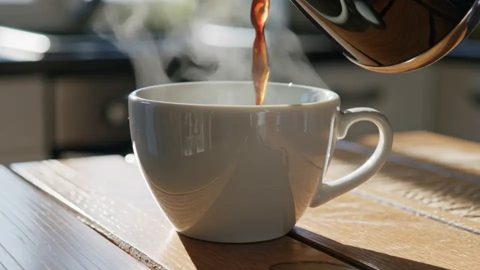 Still from my Kling 3.0 clip: a white cup being filled